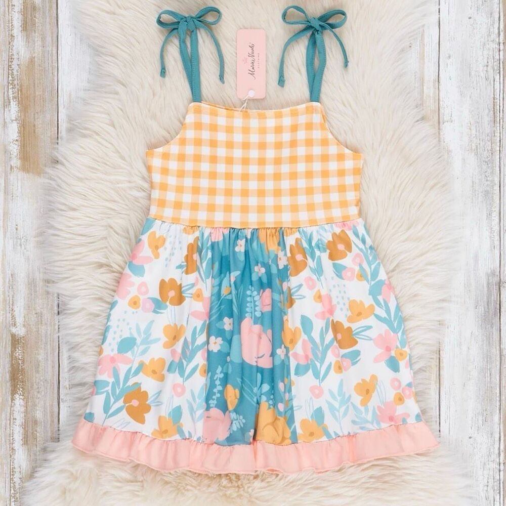 Marie Nicole Clothing Toddler Girl Floral Gingham Ruffle Dress XS 18-24 Months